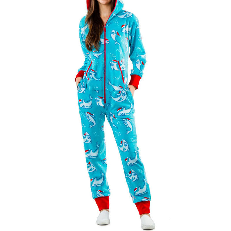 Christmas Hooded Zipper Onesie Pajamas