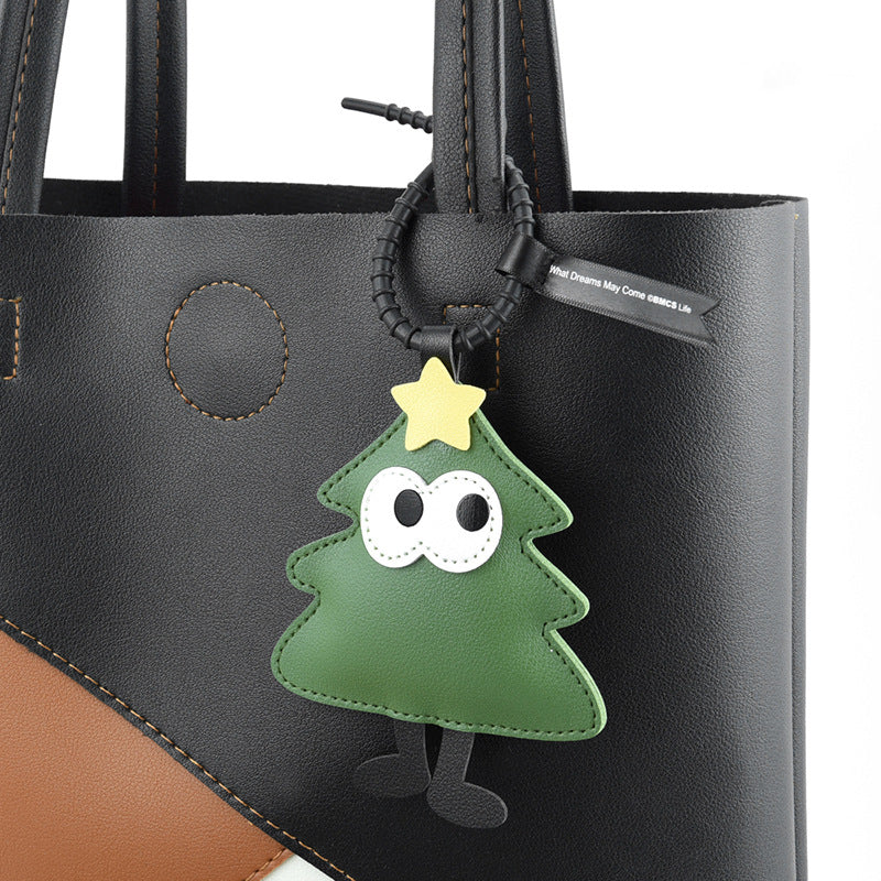 Christmas Tree Apple Keychain Cute Cartoon PU Leather Pendant Gift
