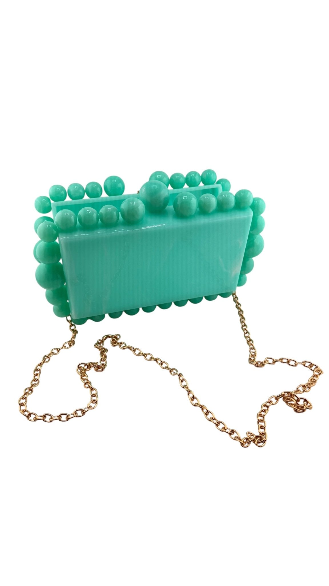 Beaded Acrylic Box Clutch with Pearl Trim & Gold Chain