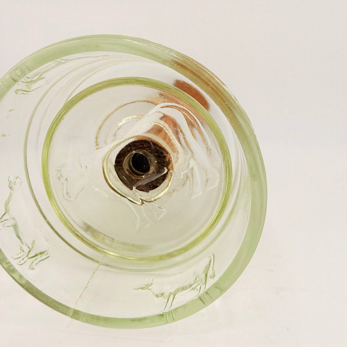 Vintage Glass Butter Churn with Cow Motif & Wooden Dasher