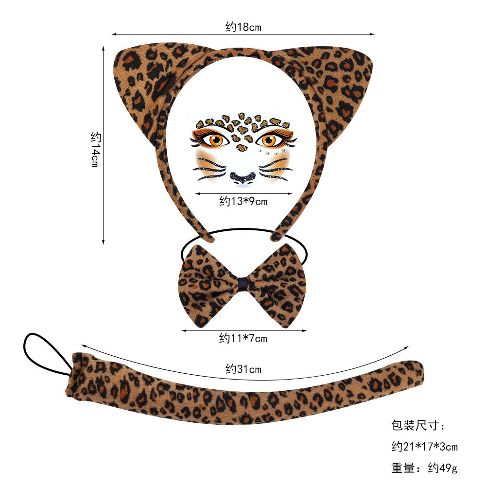 Halloween Black Cat Ears Headband With Plush Animal Ears Set