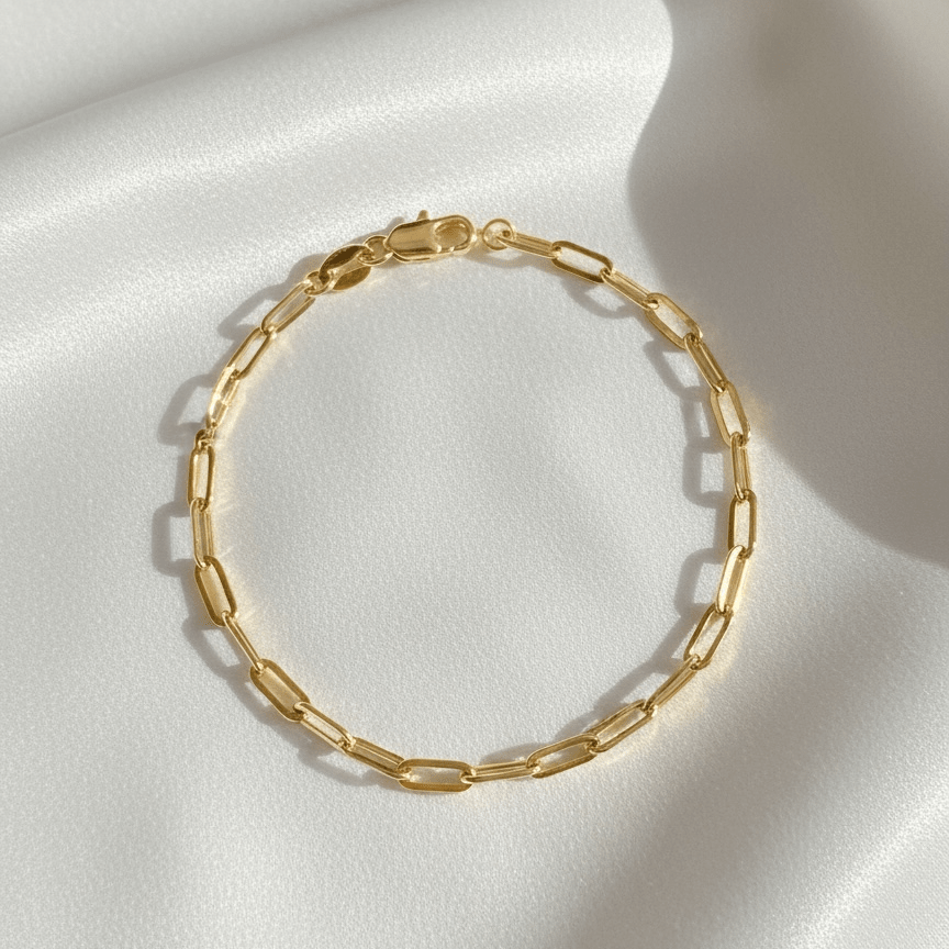 18k Gold Filled Short Link Paperclip Bracelet: 6 inches with extender