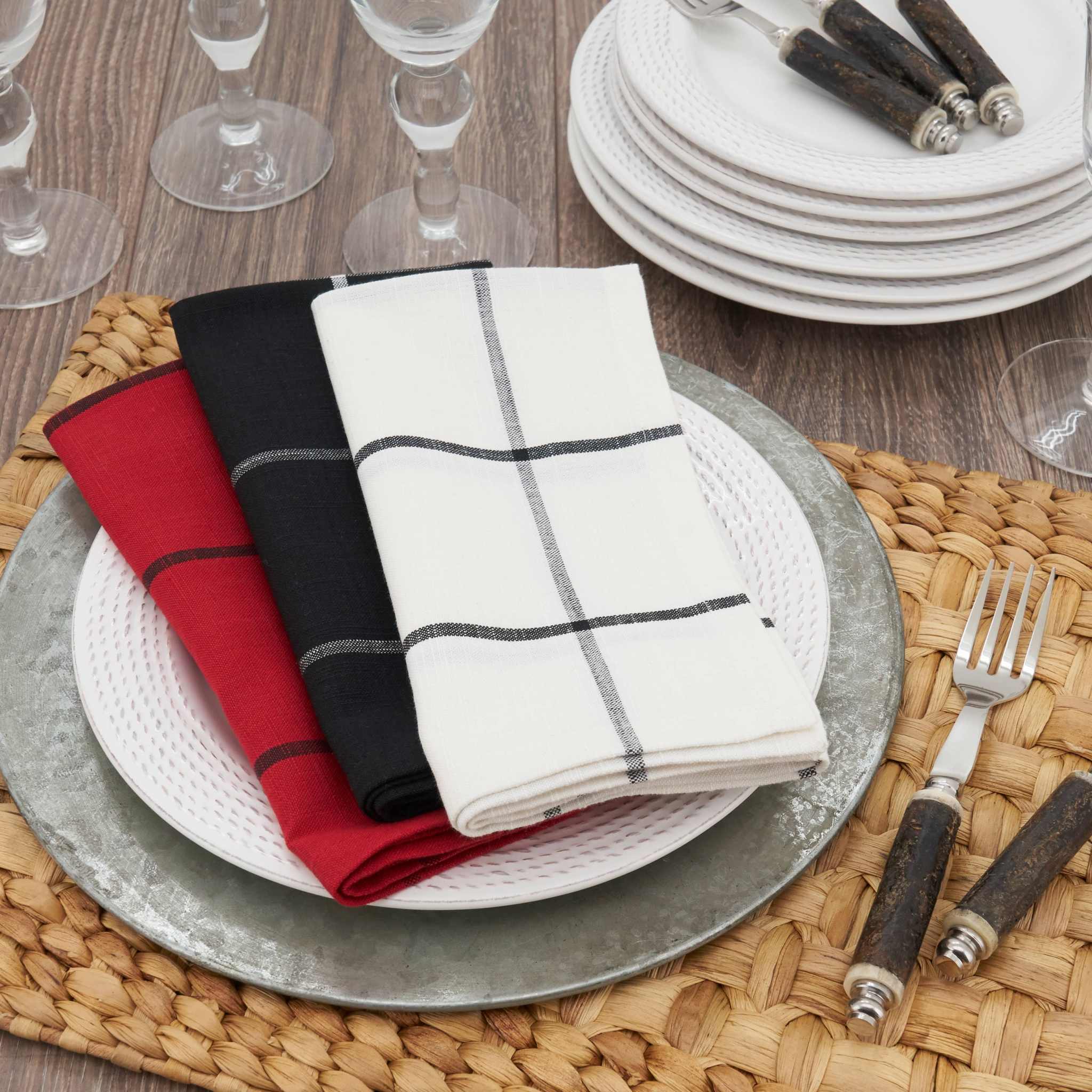 Windowpane Cotton Napkin Set (Set of 4)