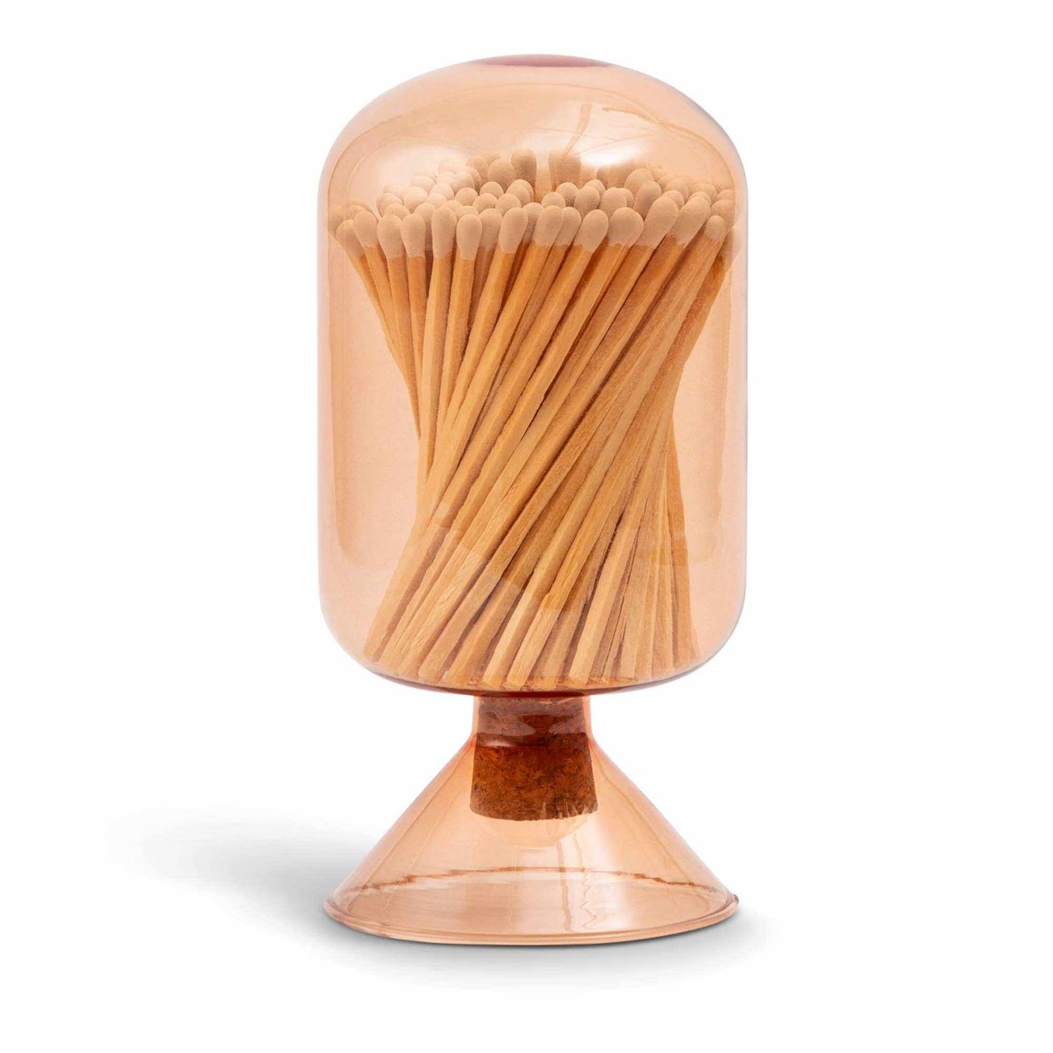 Amber Glass Match Cloche with 120 Wooden Matches & Striker