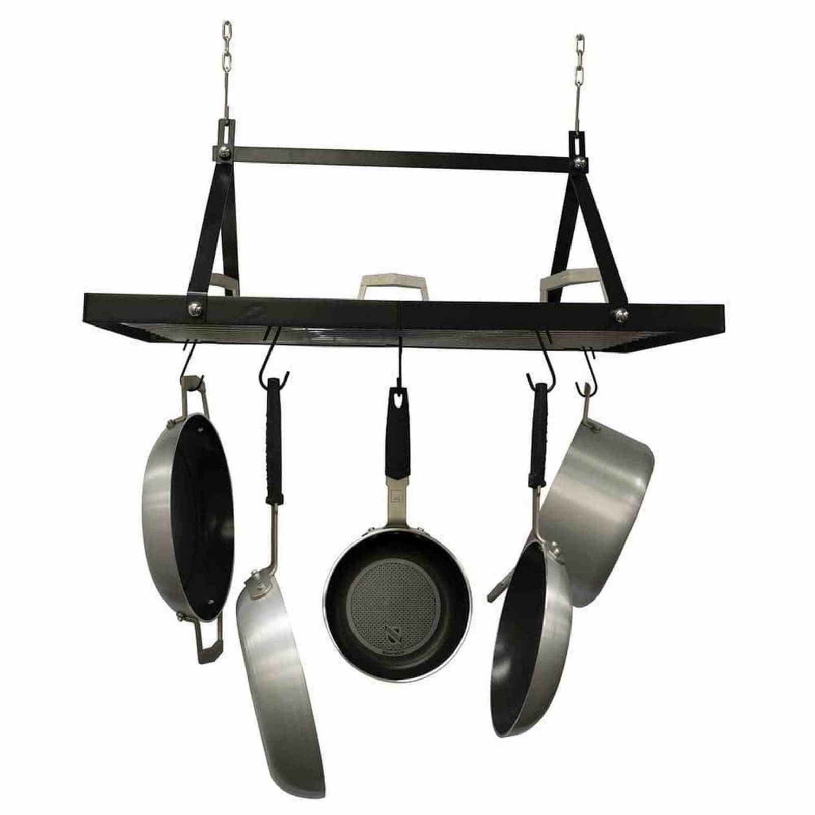 Black Metal Hanging Pot Rack With Hooks