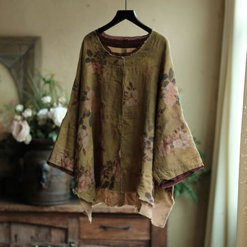Babakud Women Autumn Retro Cotton Raw Edge Top