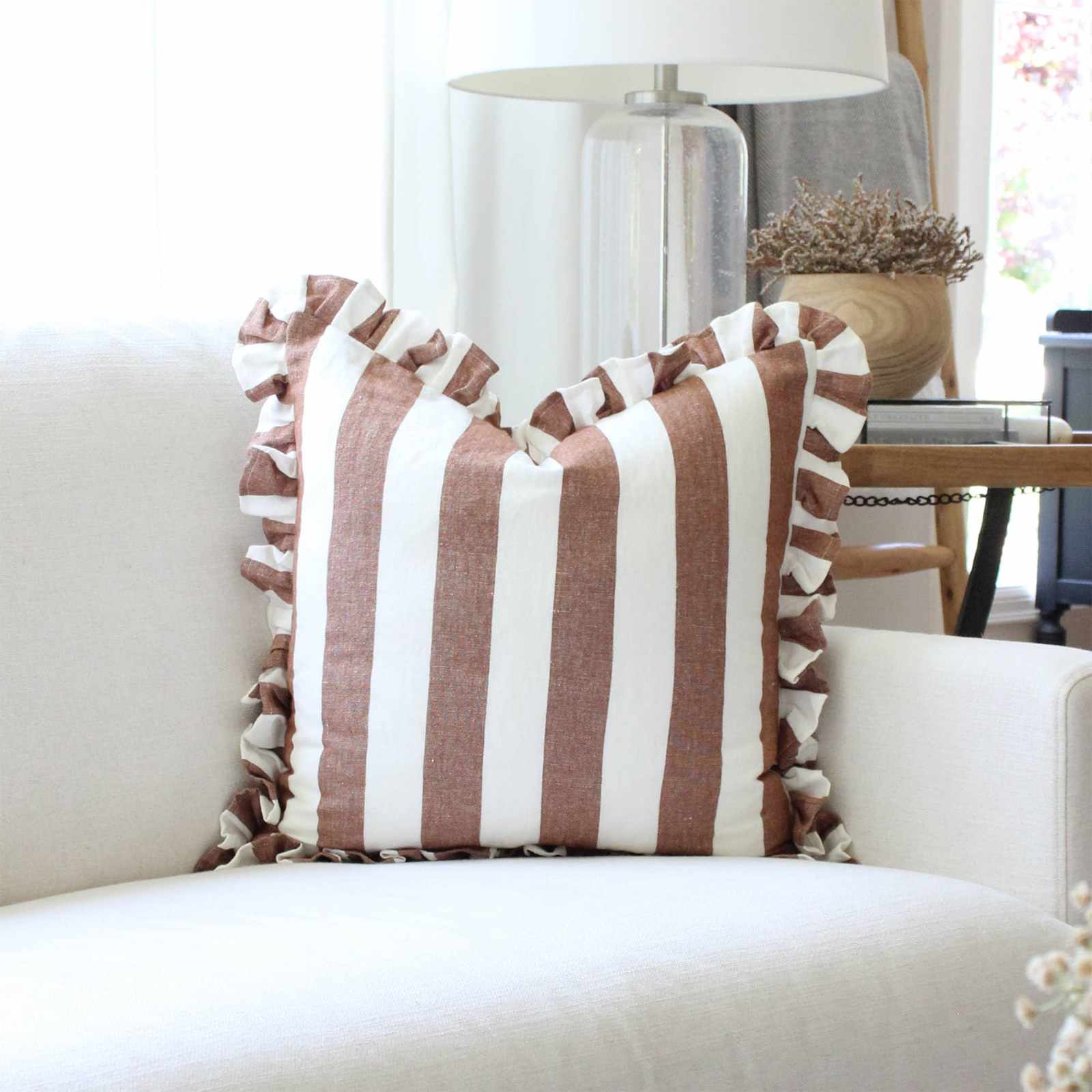 Rust Ruffled Cabana Stripe Pillow Cover