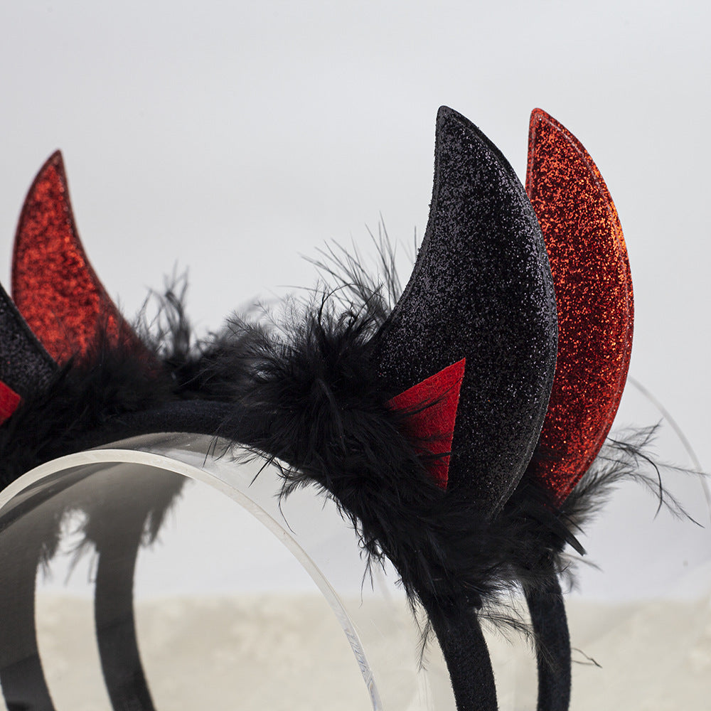 Halloween Cow Horn Headband, Devil Headwear, Animal Hair Accessories For Party Role Play
