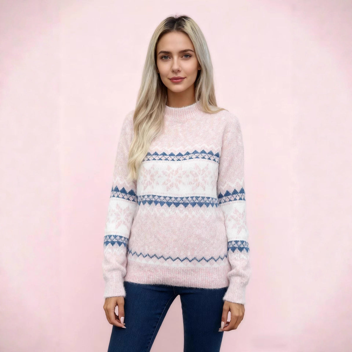 Winter Christmas Snowflake Pattern Turtleneck Sweater