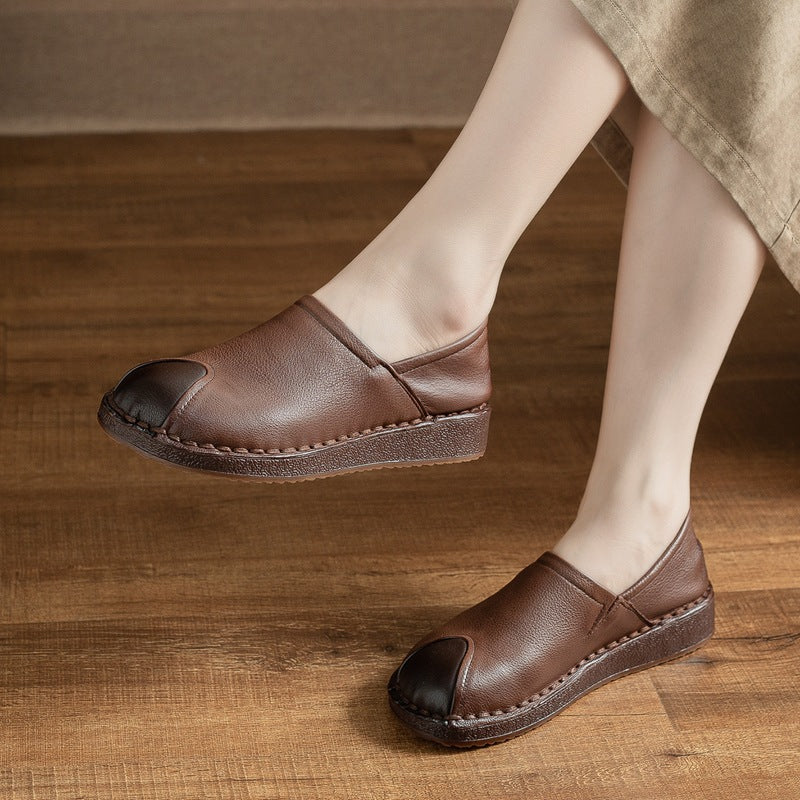 Babakud Leather Patchwork Closed Toe Shallow Flat Shoes