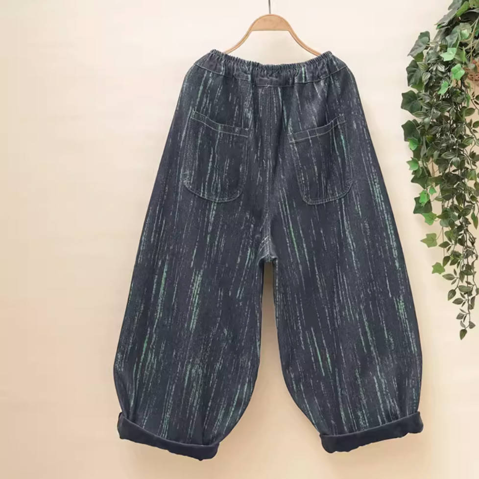 Retro Denim Striped Printed Stylish Plush Warm Harem Pants