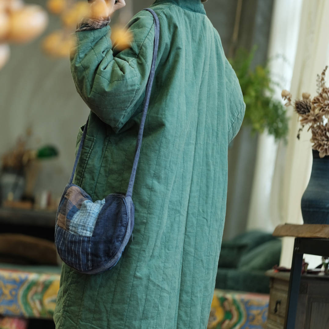 Autumn Winter Cotton Thick Fleece-Lined Patchwork Overcoat