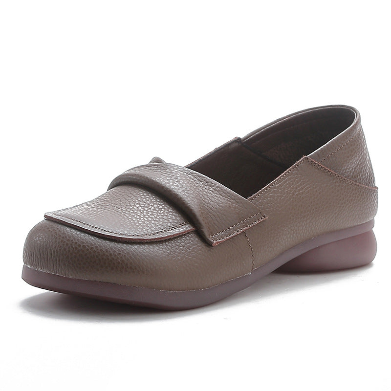Top Leather Round Toe Simple Soft Sole Slip-On Flat Shoes