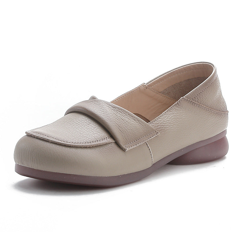 Top Leather Round Toe Simple Soft Sole Slip-On Flat Shoes
