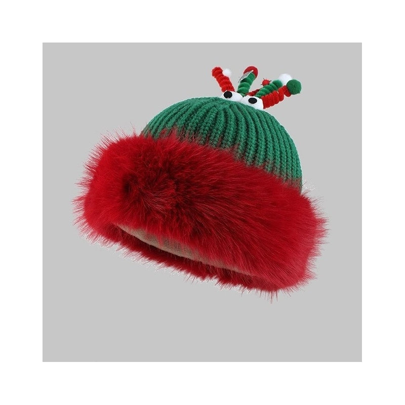 Christmas Hairball Antlers Ear Protection Knitted Hat