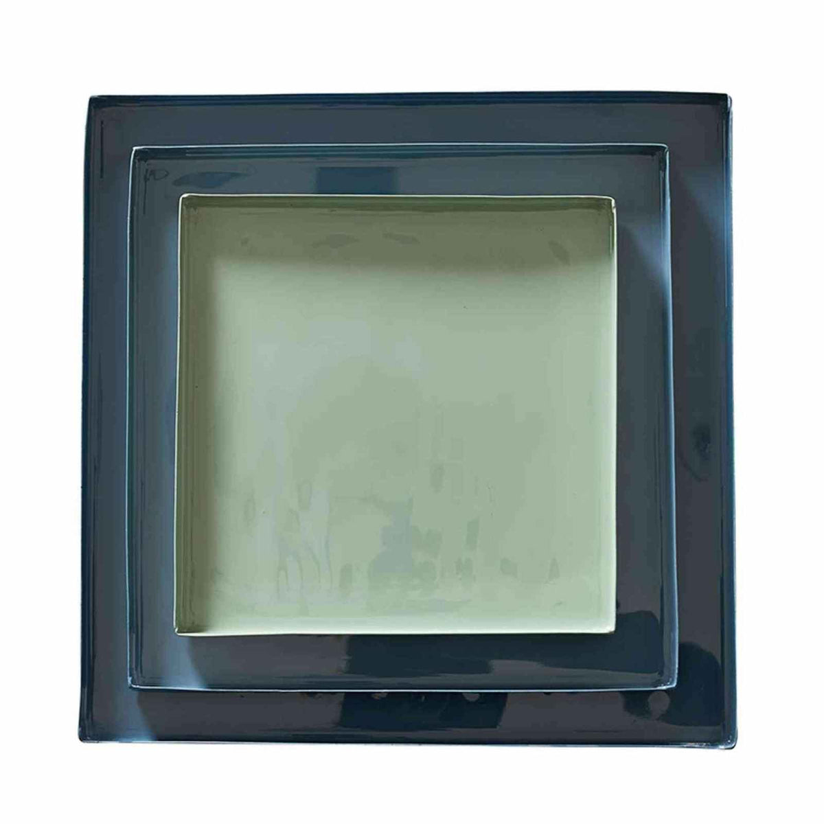Nested Blue Enamel Blue Square Trays - Set of 3