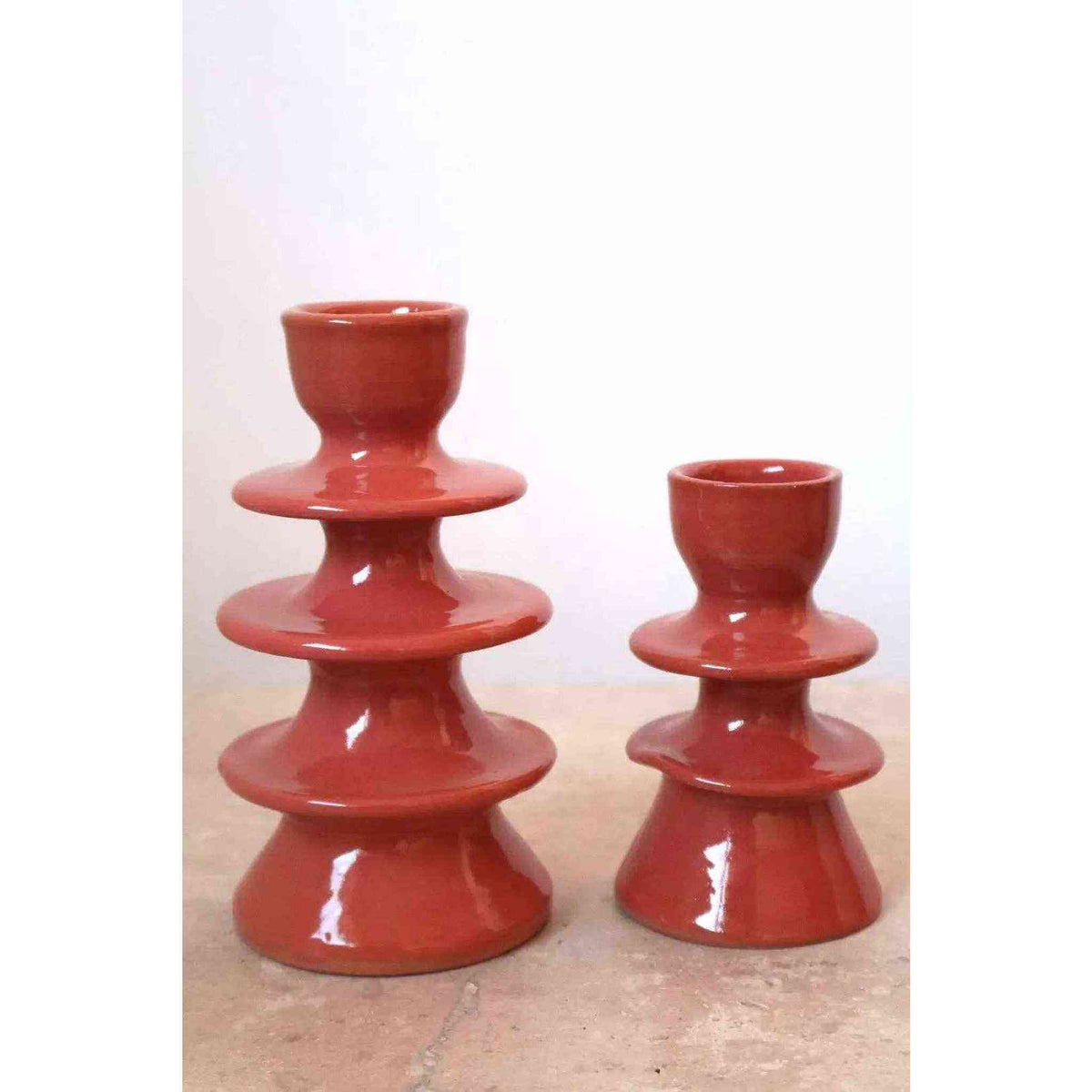 Handmade Dark Pink Colored Ceramic Candle Holders