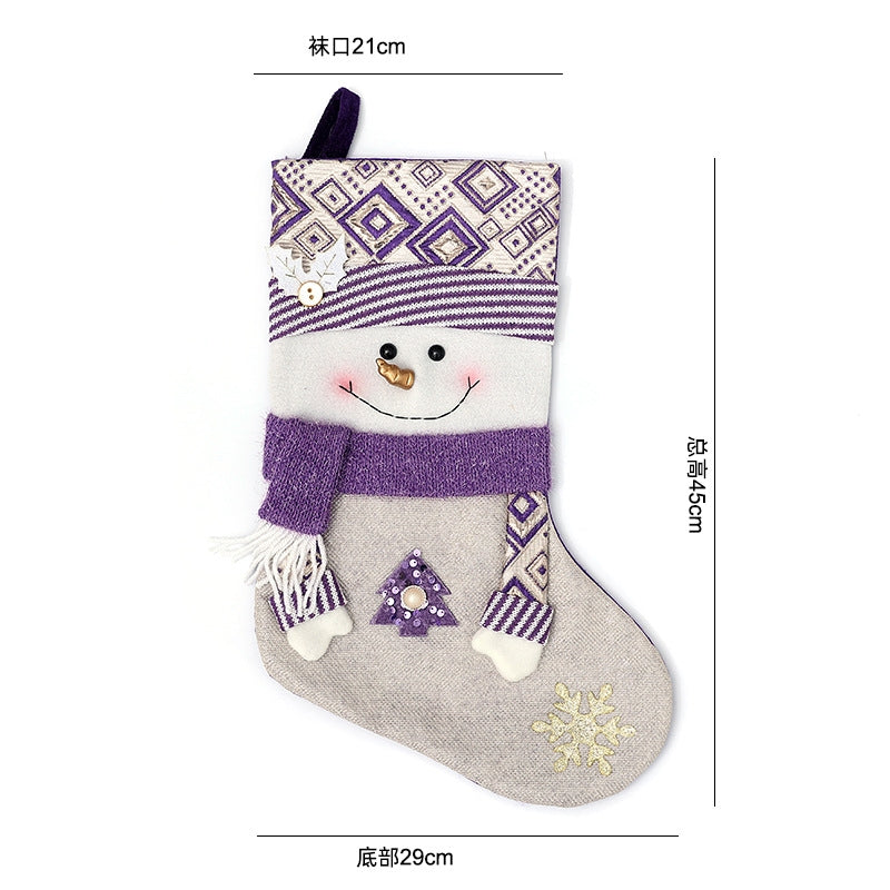 Purple Cartoon Christmas Stocking Gift Bag