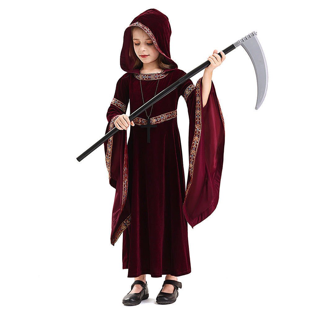 Halloween Grim Reaper Costume Hooded Dress For Kids Stage Performance