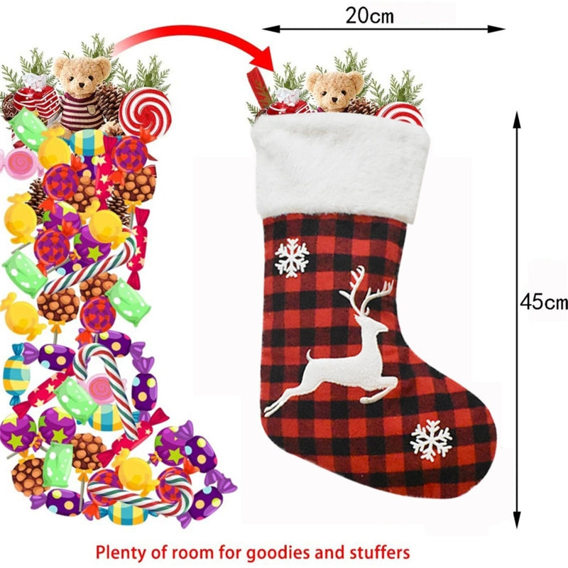 Red Black Plaid Christmas Stocking Gift Bag