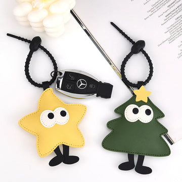 Christmas Tree Apple Keychain Cute Cartoon PU Leather Pendant Gift