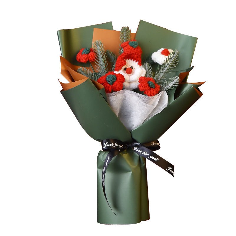 Hand Knitted Christmas Bouquet, Felt Flower, Santa Bear Gift, Artificial Flower Wholesale