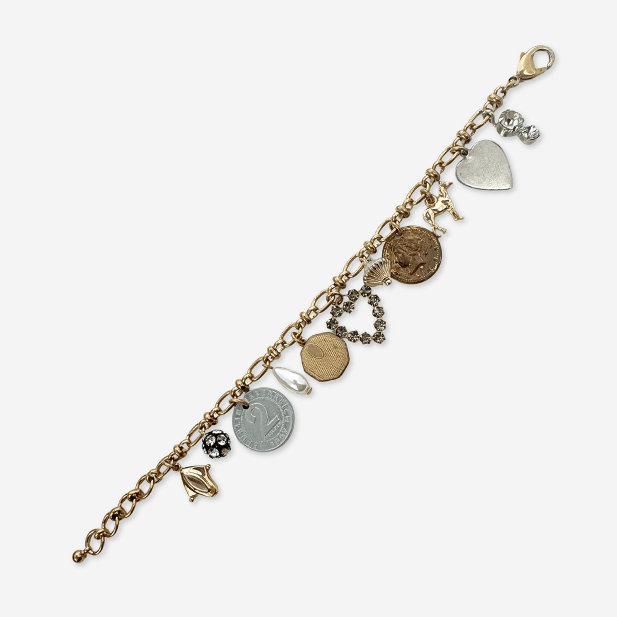 Repurposed vintage mixed metal charm bracelet