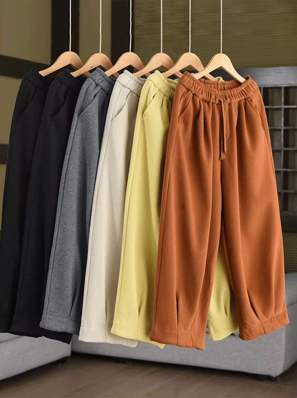 Winter Cotton Thick Elastic Waist Lace-Up Plush Loose Warm Pants