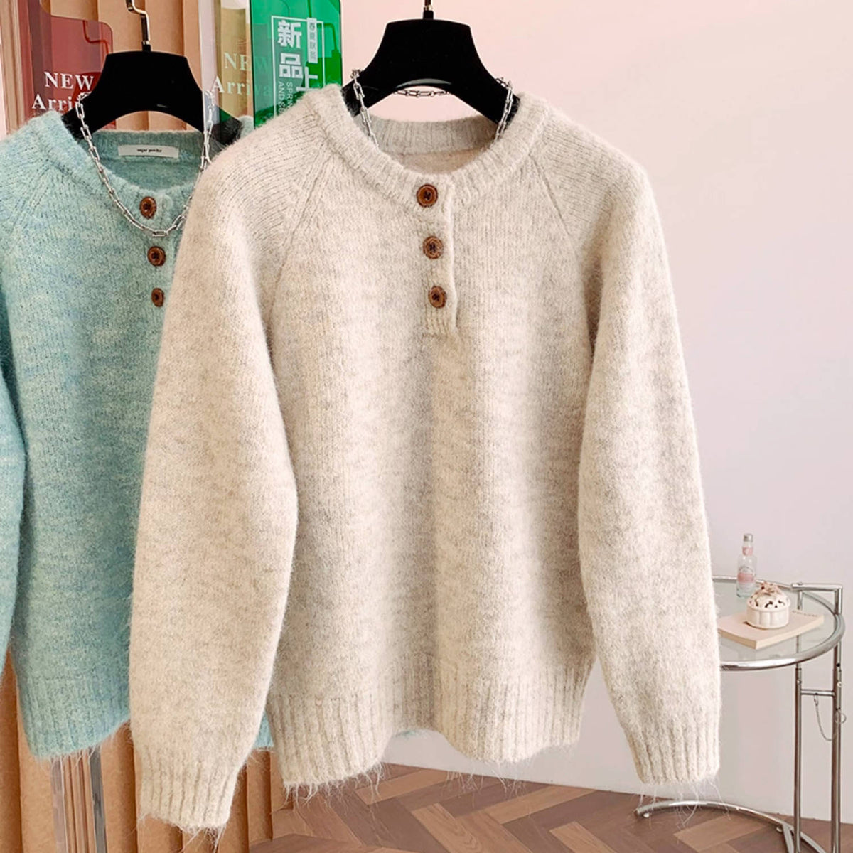 Women Winter Round Neck Solid Color Thick Warm Sweaters