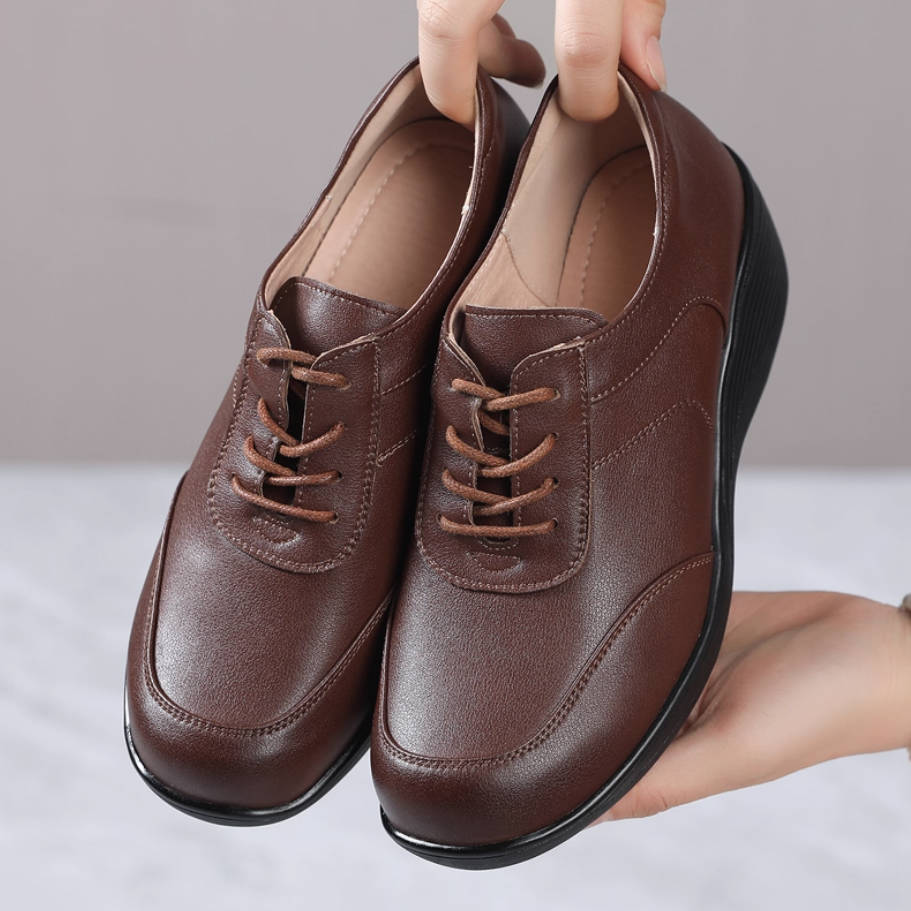 Autumn Leather Thick Sole Platform Lace-Up Shoes