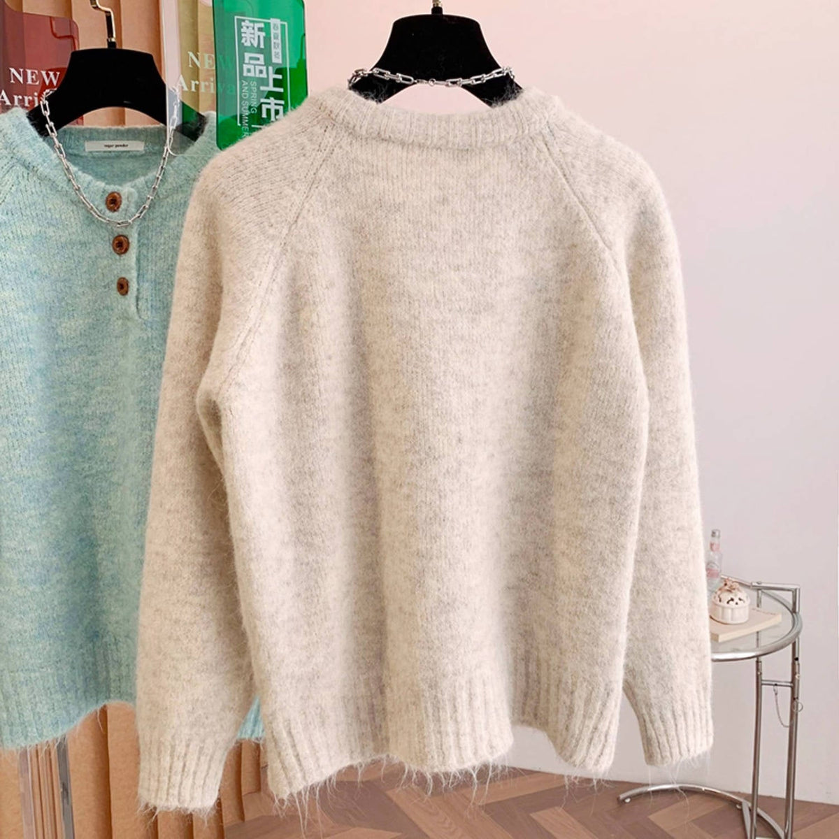 Women Winter Round Neck Solid Color Thick Warm Sweaters