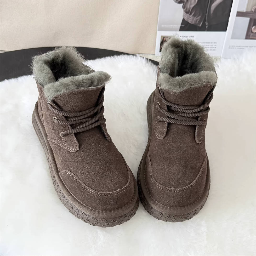 Winter Leather Sueded Fashion Trendy Woolen Slip-On Warm Boots