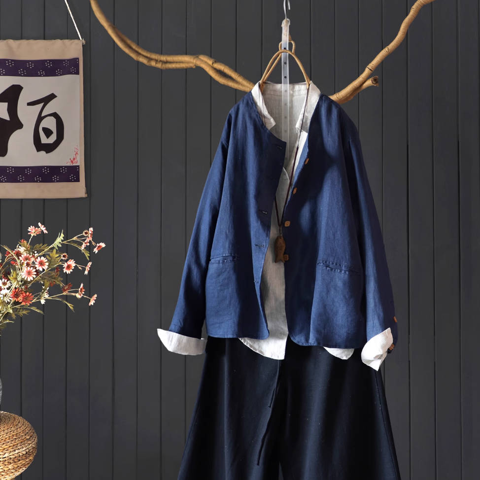 Autumn Linen Chic Round Neck Versatile Coat