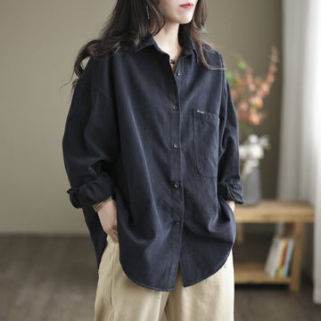 Women Casual Solid Color Oversized Long Sleeves Shirt Blouse