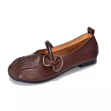 Spring Leather One Straped Bow Shallow Slip-On Soft Sole Flats