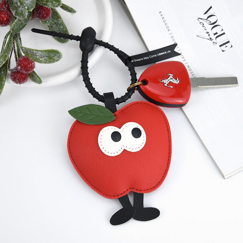 Christmas Tree Apple Keychain Cute Cartoon PU Leather Pendant Gift