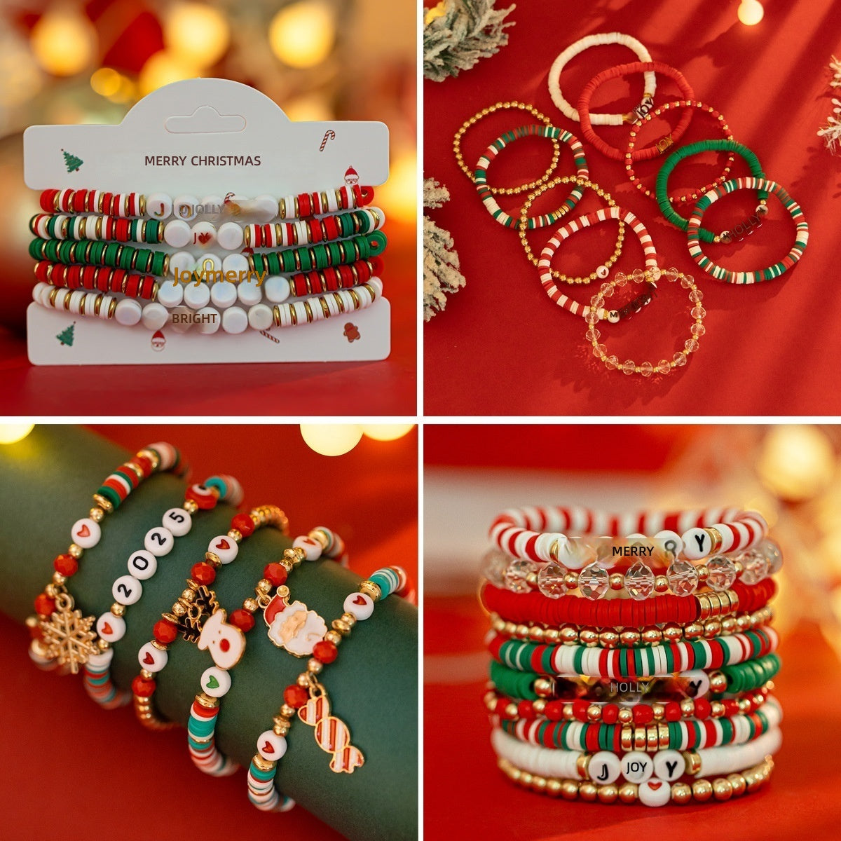 Cute Christmas Snowflake Polymer Clay Bracelet Set