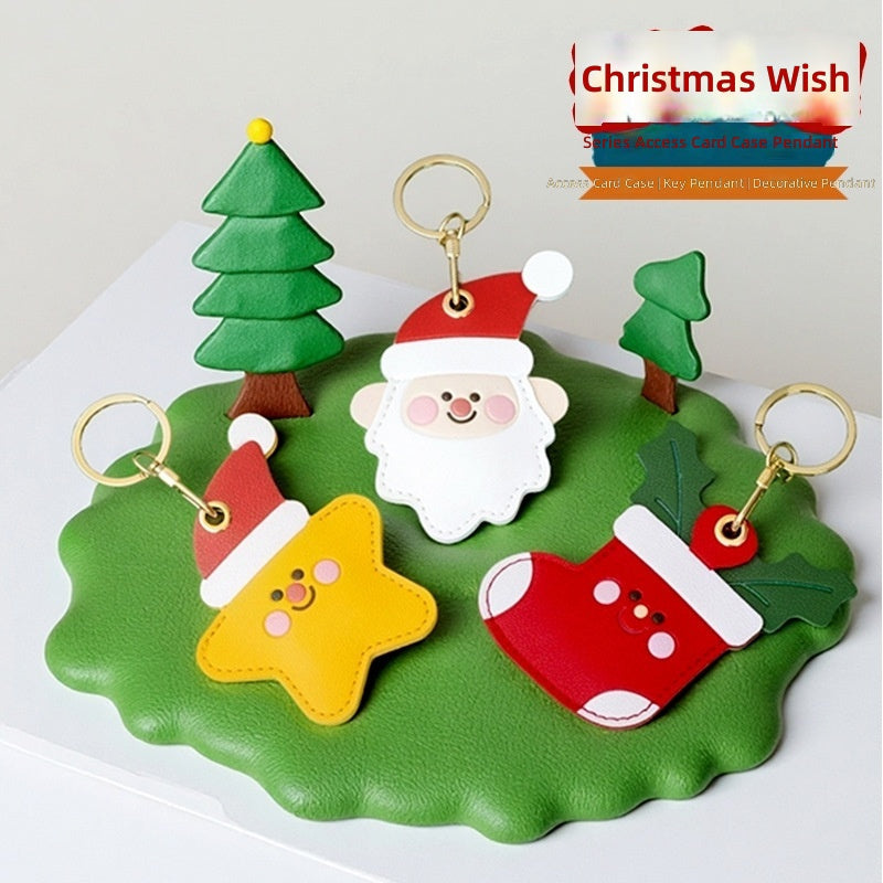 Leather Keychain Airtag Holder Christmas Ornament Bag Charm Gift