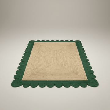 Scalloped Green Border Braided Jute Rug ¨C 5¡¯ x 8¡¯