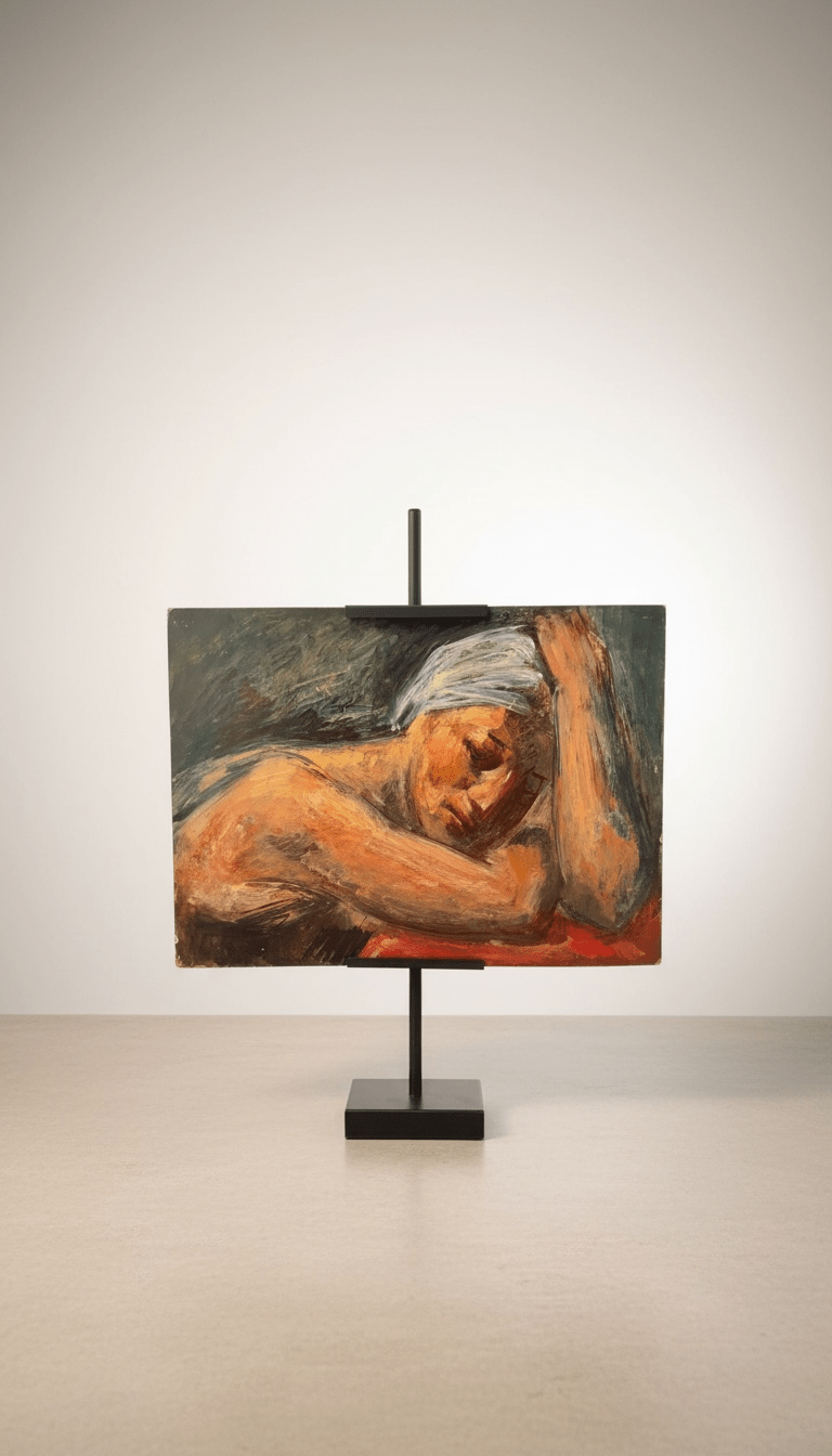 Vintage Mid-Century Figurative Oil Painting on Board | Woman in Thought