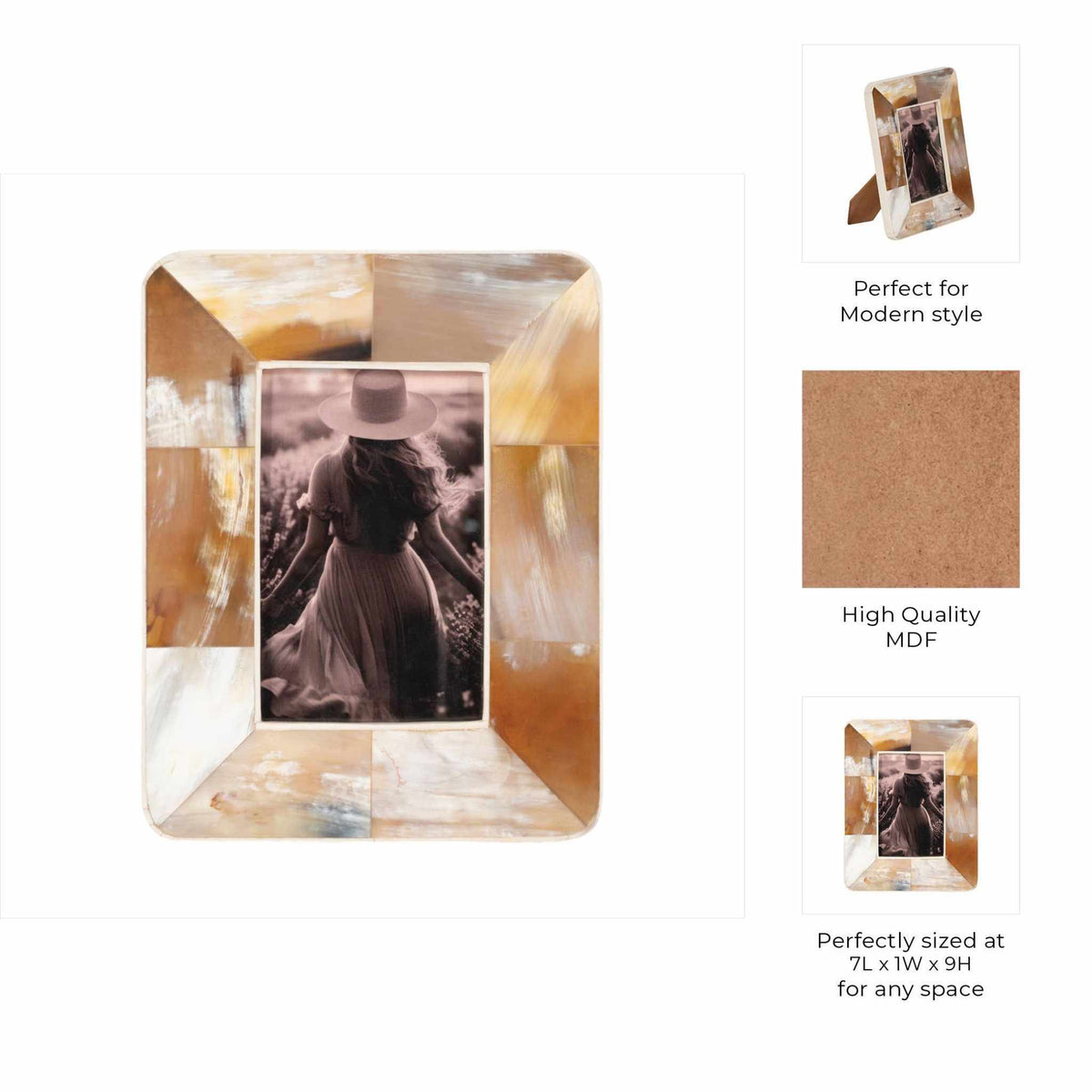 Tan Modern Wooden Curved Edge Horn Photo Frame 4x6 in.