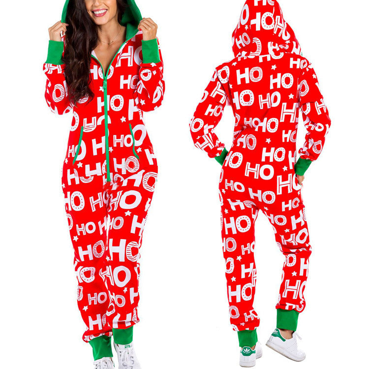 Christmas Hooded Zipper Onesie Pajamas