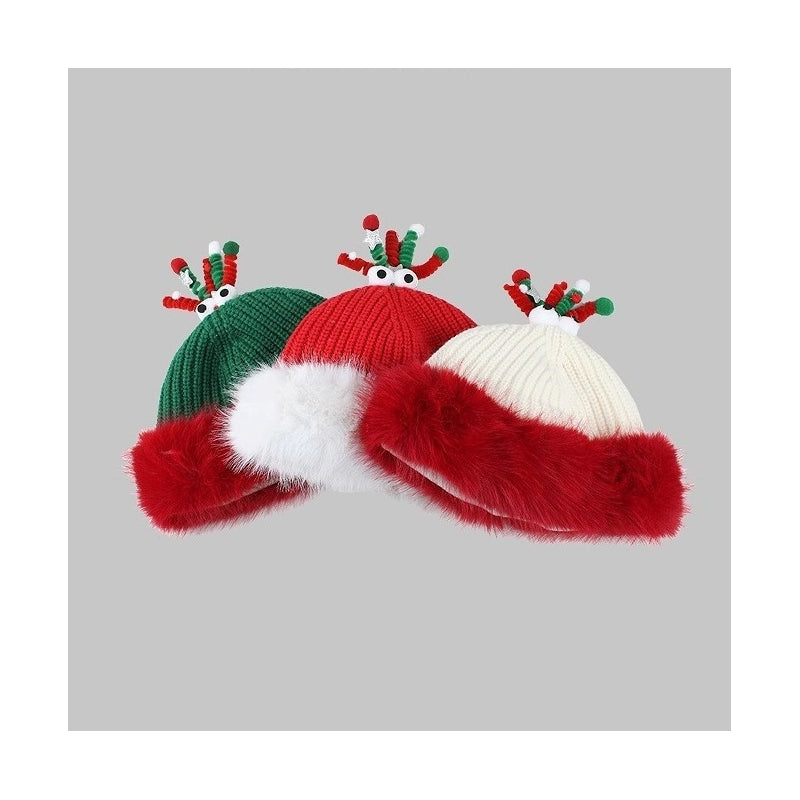 Christmas Hairball Antlers Ear Protection Knitted Hat