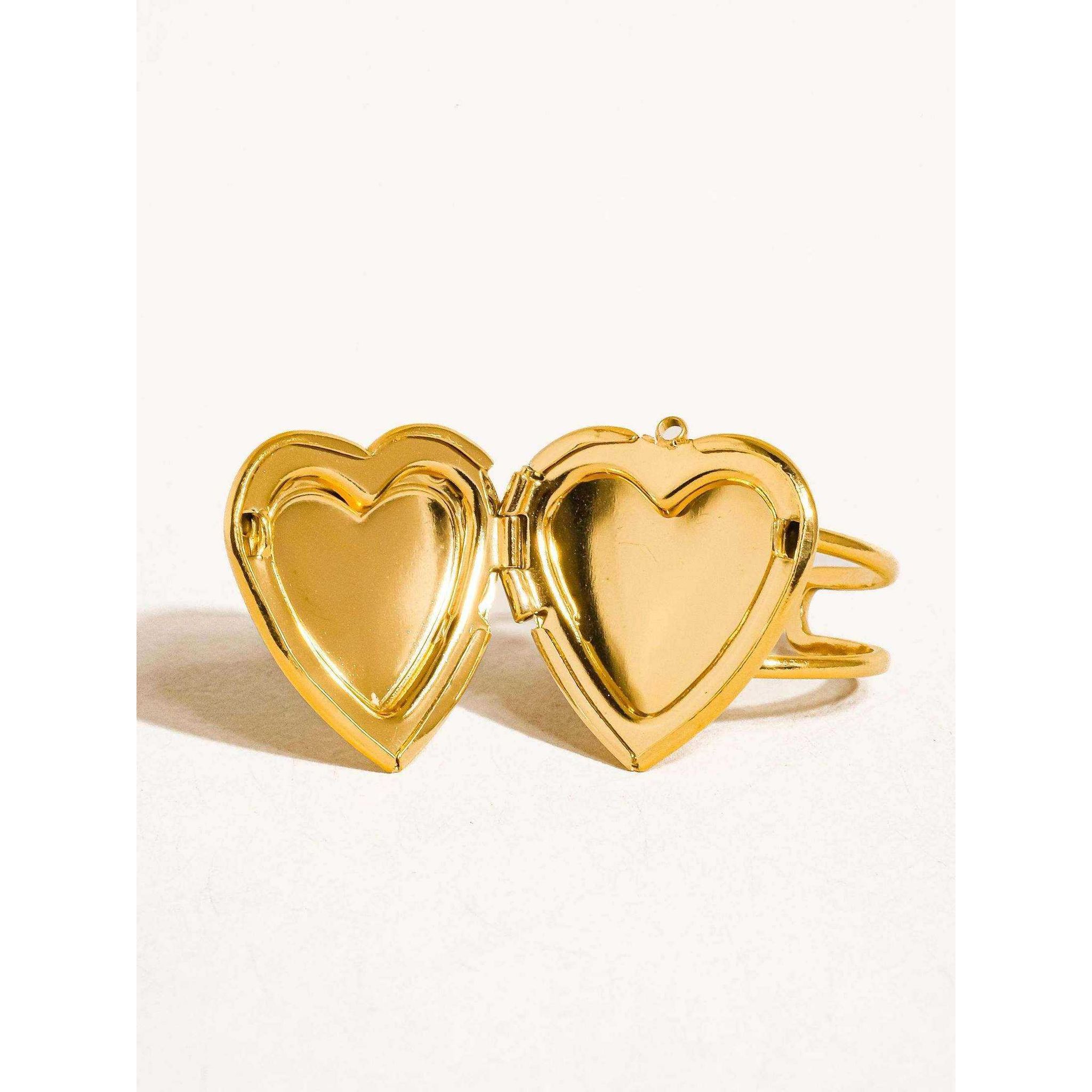 Sefina 18K Non-Tarnish Locket Heart Ring: Yellow Gold