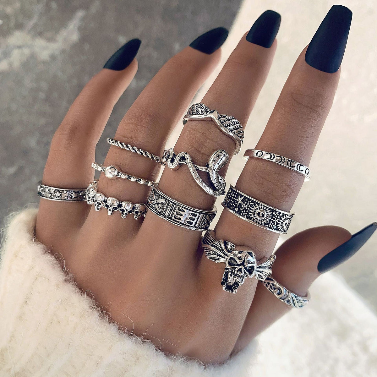 Halloween Dark Skull Vintage Ring Punk Spider Snake Set