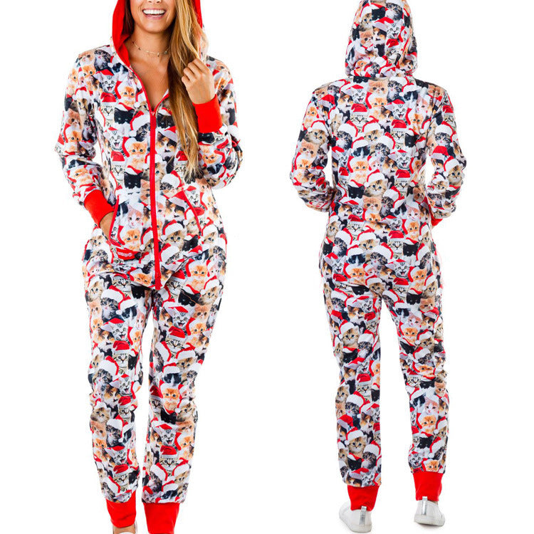 Christmas Hooded Zipper Onesie Pajamas