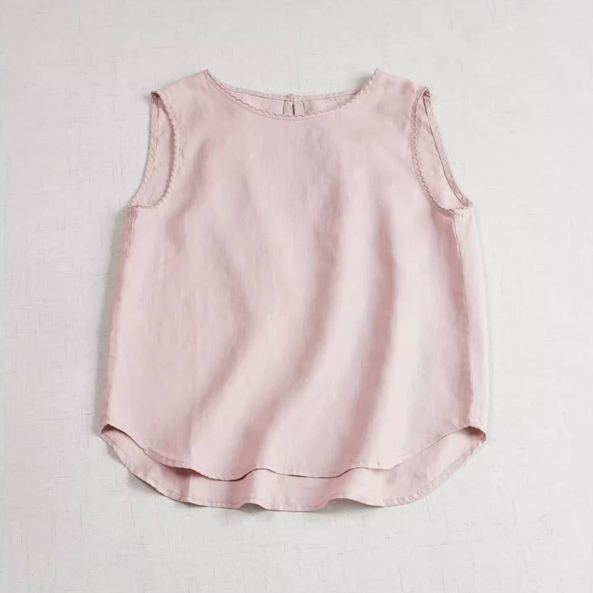 Summer Linen Retro Round Neck Sleeveless Loose Versatile Top