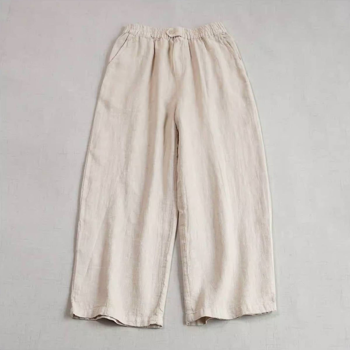 Retro Linen Washed Loose Wide Legs Elastic Waist Casual Pants