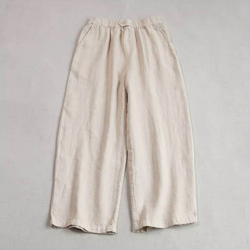 Retro Linen Washed Loose Wide Legs Elastic Waist Casual Pants