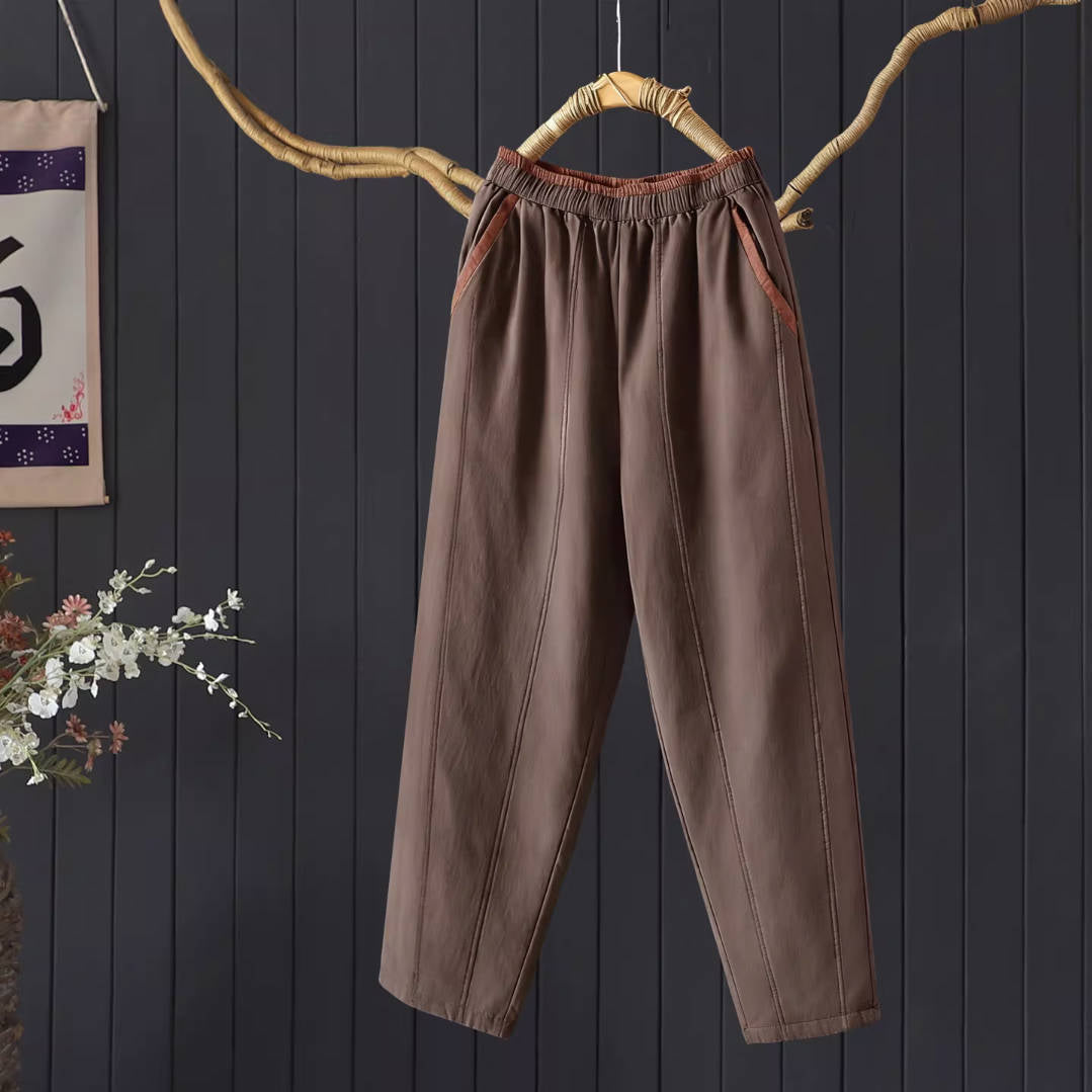 Winter Cotton Versatile Patchwork Thick Cotton-In Elastic Wiast Pants